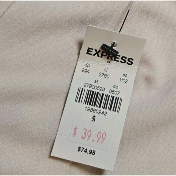 Express V Neck Short Sleeve Midi Dress Tortoise Sell Buttons Lined Ivory Beige S - Picture 6 of 12